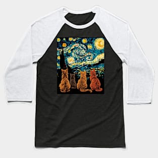 Cat Starry Night Midnight Mysteries Baseball T-Shirt